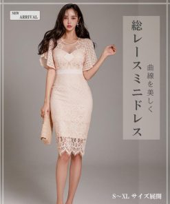 Village H＆T 総レース タイトワンピース レディース 透け感スリーブ 上品エレガント 春夏 S〜XLサイズ