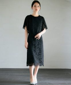 DRESS STAR ドレス 結婚式ワンピースセットアップ風デザインフリルスリーブレースドレス
