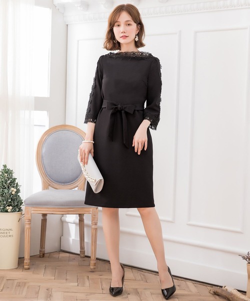 DRESS STAR ドレス 結婚式ワンピースレース7分袖&デコルテ刺繍ワンピースドレス - 画像 (2)