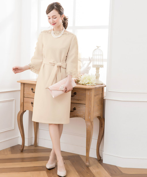 DRESS STAR ドレス 結婚式ワンピースレース7分袖&デコルテ刺繍ワンピースドレス - 画像 (5)