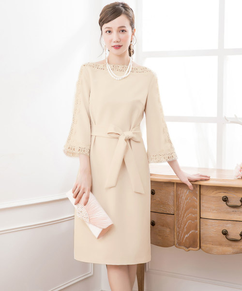 DRESS STAR ドレス 結婚式ワンピースレース7分袖&デコルテ刺繍ワンピースドレス - 画像 (7)