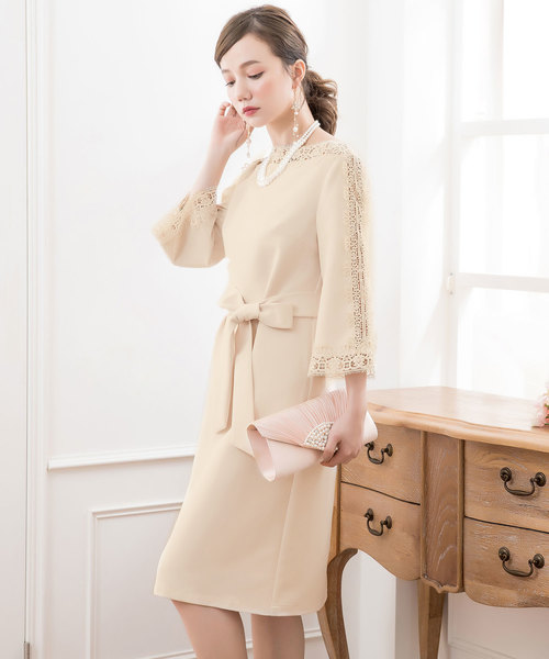 DRESS STAR ドレス 結婚式ワンピースレース7分袖&デコルテ刺繍ワンピースドレス - 画像 (8)