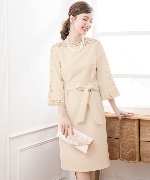 DRESS STAR ドレス 結婚式ワンピースレース7分袖&デコルテ刺繍ワンピースドレス - 画像 (9)