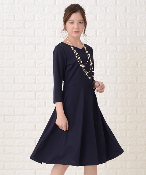 Lace Ladies ドレス 七分袖シンプルAラインワンピース・ドレス