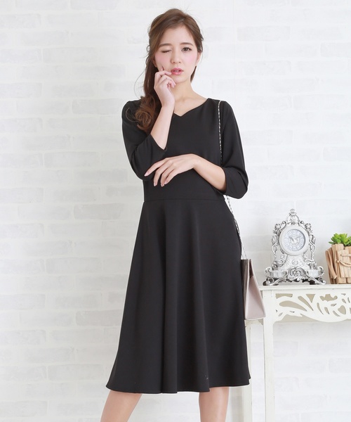 Lace Ladies ドレス 七分袖シンプルAラインワンピース・ドレス - 画像 (2)