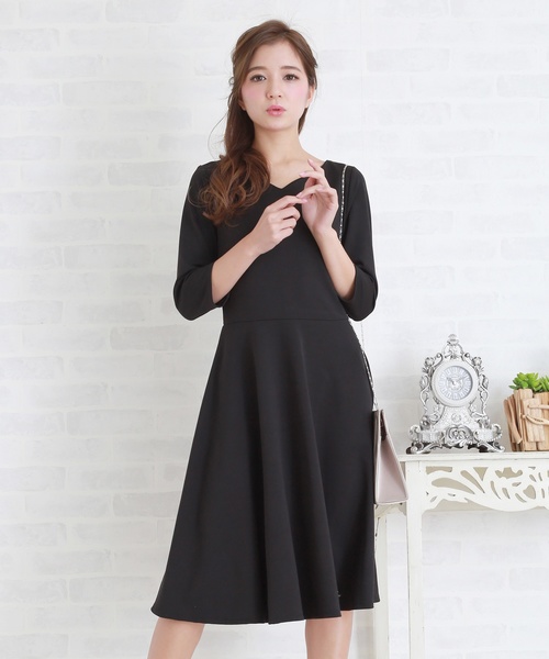 Lace Ladies ドレス 七分袖シンプルAラインワンピース・ドレス - 画像 (4)