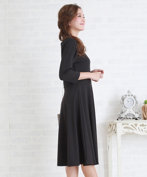 Lace Ladies ドレス 七分袖シンプルAラインワンピース・ドレス - 画像 (7)