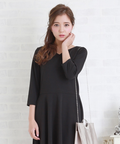 Lace Ladies ドレス 七分袖シンプルAラインワンピース・ドレス - 画像 (9)