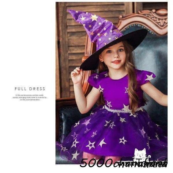 衣装 子供 キッズドレス 巫女 女の子 星柄 チュール の 2点セット 帽子付き コスチューム衣装 子供服 万聖節 コスチューム イベント - 画像 (3)