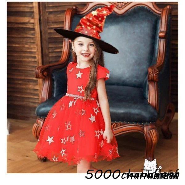 衣装 子供 キッズドレス 巫女 女の子 星柄 チュール の 2点セット 帽子付き コスチューム衣装 子供服 万聖節 コスチューム イベント - 画像 (6)