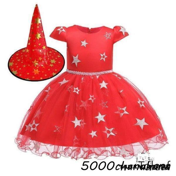 衣装 子供 キッズドレス 巫女 女の子 星柄 チュール の 2点セット 帽子付き コスチューム衣装 子供服 万聖節 コスチューム イベント - 画像 (7)