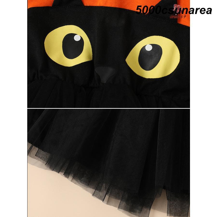 ハロウィン 衣装 子供 FCZY チュール ワンピース 仮装 女の子 子ども服 黒猫 キッズ ベビー かぼちゃ 長袖 コスチューム かわいい 赤ちゃん おしゃれ 魔女 - 画像 (4)