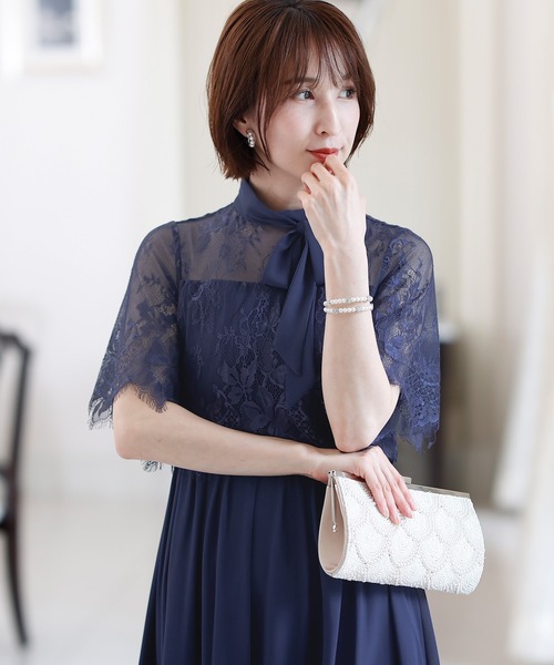 PourVous ドレス ロング&七分袖フォーマルスカラップフィッシュテール大きいサイズ結婚式ワンピースドレスオケージョンドレスお呼ばれ 二次会 成人式 同窓会 謝恩会 - 画像 (4)