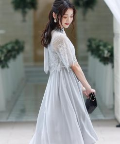 PourVous ドレス ロング&七分袖フォーマルスカラップフィッシュテール大きいサイズ結婚式ワンピースドレスオケージョンドレスお呼ばれ 二次会 成人式 同窓会 謝恩会