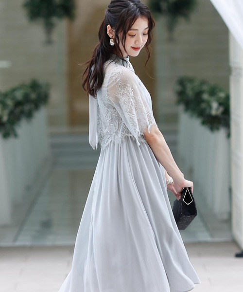 PourVous ドレス ロング&七分袖フォーマルスカラップフィッシュテール大きいサイズ結婚式ワンピースドレスオケージョンドレスお呼ばれ 二次会 成人式 同窓会 謝恩会