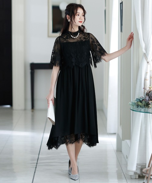 PourVous ドレス ロング&七分袖フォーマルスカラップフィッシュテール大きいサイズ結婚式ワンピースドレスオケージョンドレスお呼ばれ 二次会 成人式 同窓会 謝恩会 - 画像 (2)