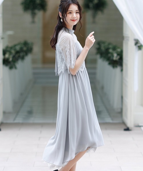 PourVous ドレス ロング&七分袖フォーマルスカラップフィッシュテール大きいサイズ結婚式ワンピースドレスオケージョンドレスお呼ばれ 二次会 成人式 同窓会 謝恩会 - 画像 (7)