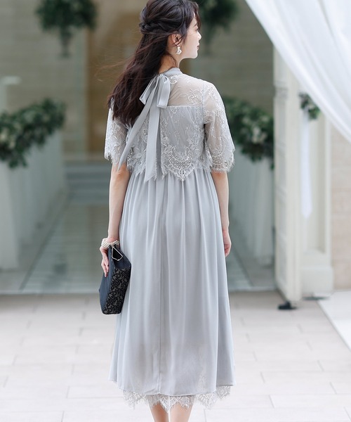 PourVous ドレス ロング&七分袖フォーマルスカラップフィッシュテール大きいサイズ結婚式ワンピースドレスオケージョンドレスお呼ばれ 二次会 成人式 同窓会 謝恩会 - 画像 (8)