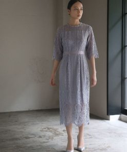 GIRL DRESS FOR NOW ドレス パネル柄総レース五分袖 Iライン ミモレ丈 結婚式 ワンピース パーティードレス オケージョンドレス お呼ばれ 二次会 成人式 同窓会