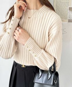 GeeRA ニット セーター 袖口ボタンパフスリーブボトルネックニット レディース