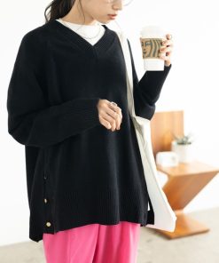 GeeRA ニット セーター 裾ボタンＶネックモチモチニット レディース