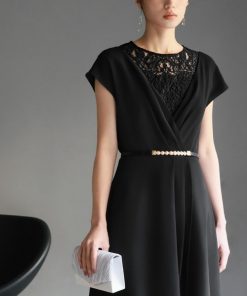 GIRL DRESS FOR NOW ドレス パールベルト付きカシュクール風レース切替え フレア ロング 結婚式 ワンピース パーティードレス オケージョンドレス お呼ばれ 二次会 成人式