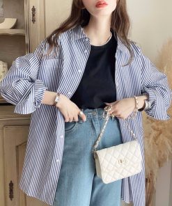 moment+ ブラウス シャツ 「累計販売枚数9万枚突破！」先染めストライプ＆ギンガムチェック＆マルチストライプビッグシルエット長袖シャツ レディース