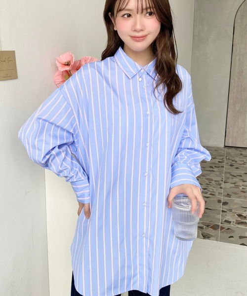 moment+ ブラウス シャツ 「累計販売枚数9万枚突破!」先染めストライプ&ギンガムチェック&マルチストライプビッグシルエット長袖シャツ レディース - 画像 (6)