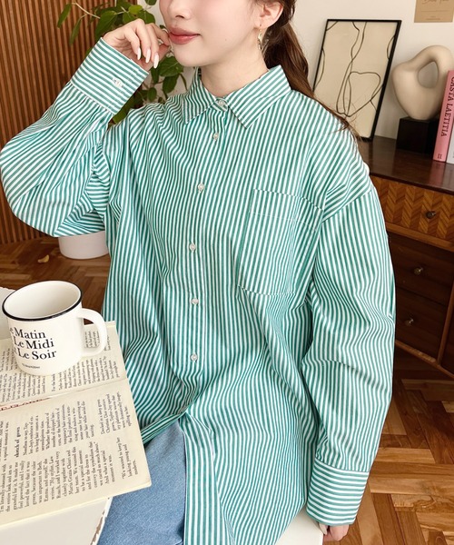 moment+ ブラウス シャツ 「累計販売枚数9万枚突破!」先染めストライプ&ギンガムチェック&マルチストライプビッグシルエット長袖シャツ レディース - 画像 (5)