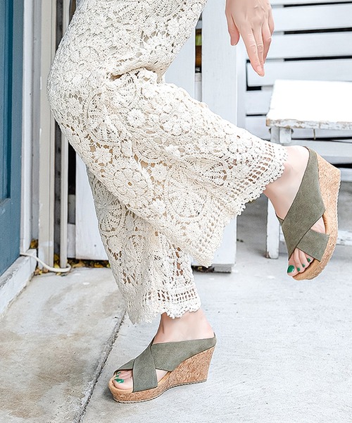 Balancoire サンダル ふかふかクッションインソールのワイドクロスバンドウエッジサンダル レディース - 画像 (5)