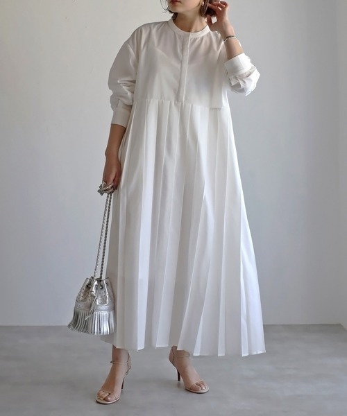 Bonjour Sagan ワンピース プリーツ切替バンドカラーワンピース - 画像 (2)