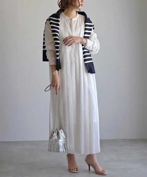 Bonjour Sagan ワンピース プリーツ切替バンドカラーワンピース - 画像 (4)