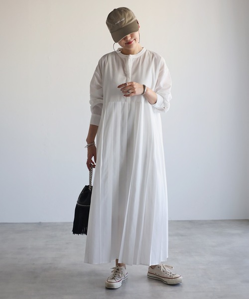 Bonjour Sagan ワンピース プリーツ切替バンドカラーワンピース - 画像 (5)