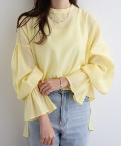 andme ブラウス シャツ ブライトシアー長袖シャツブラウス レディース