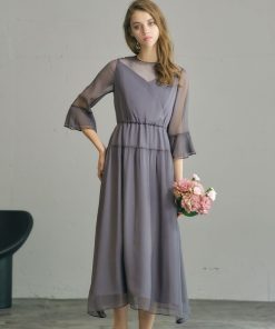 GIRL DRESS FOR NOW ドレス シフォン×シアーラメチュール フレア ロング 結婚式 ワンピース パーティードレス オケージョンドレス お呼ばれ 二次会 成人式 同窓会