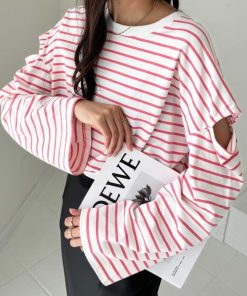 GeeRA tシャツ カラバリ豊富な袖スリットボーダープルオーバーロンT レディース