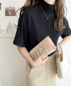 classicalelf tシャツ 大人マストな1枚。シンプルなシルケットハイネック半袖カットソー レディース