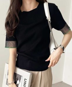 GeeRA ニット セーター 「S-XLサイズ展開」オフィスカジュアルにもキレカジにも！袖口配色シアーリブニットトップス レディース