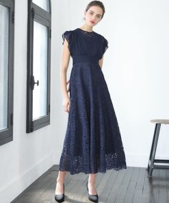 GIRL DRESS FOR NOW ドレス シフォン・レース袖フリルバックリボン フレア ロング 結婚式 ワンピース パーティードレス オケージョンドレス お呼ばれ 二次会 成人式 同窓