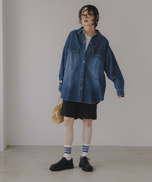 210nouve ブラウス シャツ 「秋の新色追加!」デニム オーバーサイズ ジャケット レディース - 画像 (8)