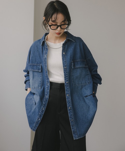 210nouve ブラウス シャツ 「秋の新色追加!」デニム オーバーサイズ ジャケット レディース - 画像 (9)