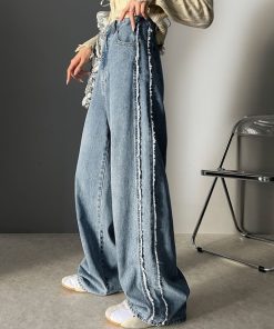 Java ジーンズ デニム デニムパンツ 「JaVaジャバコラボ」一瞬でシルエットもキマル！ 配色 × フリンジデザイン。 綿100% サイド フリンジ ワイド