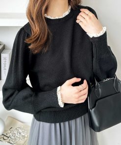 GeeRA ニット セーター レース衿ニットプルオーバー レディース