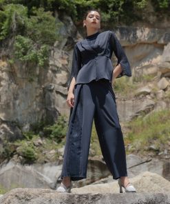 Callarus パンツドレス 「Callarus」レースデザインブラウス＋アシメレース使いワイドパンツセットアップドレス