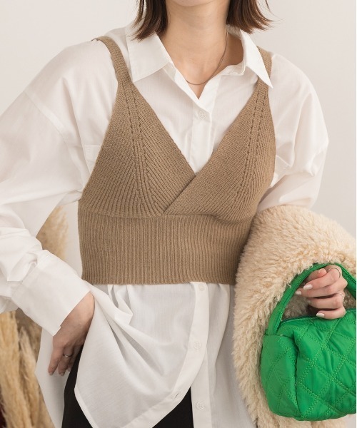 ad thie キャミソール カシュクールデザイン ニットキャミソール - 画像 (4)