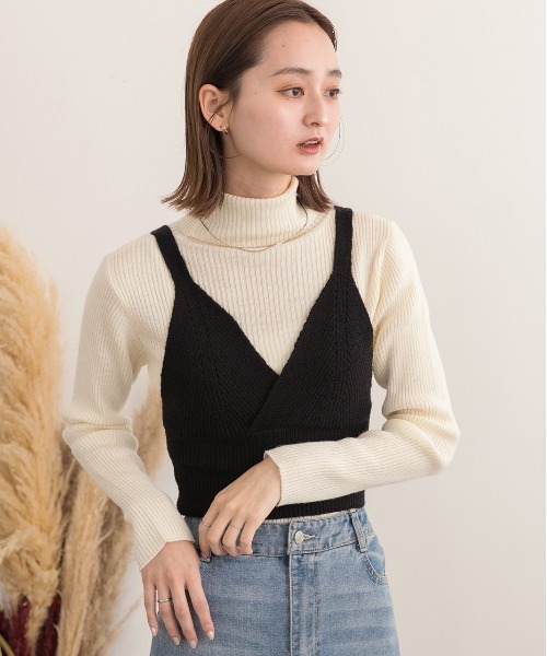 ad thie キャミソール カシュクールデザイン ニットキャミソール - 画像 (6)