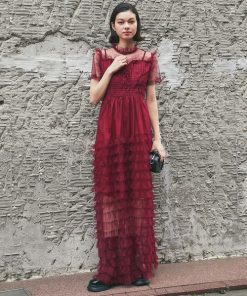 SMILE ORCHID ドレス セルフカット半袖ハイウエストマキシワンピース