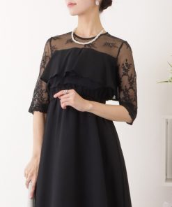 Lace Ladies ドレス レース ドッキング フリル レイヤード ワンピース