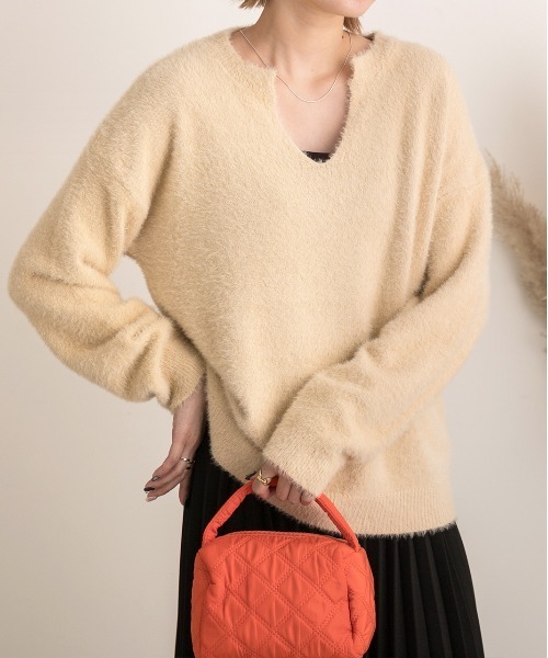 ad thie ニット セーター キーネック・ふんわり シャギーニット レディース - 画像 (4)