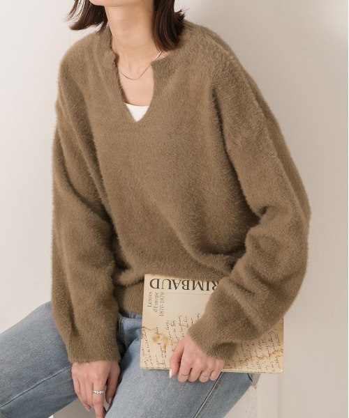 ad thie ニット セーター キーネック・ふんわり シャギーニット レディース - 画像 (3)